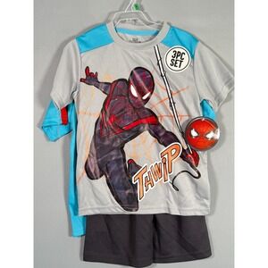 Marvel Spiderman Size 6 Boys 3pc‎ Set Shorts 2 Tee Shirts, Polyester Action Play